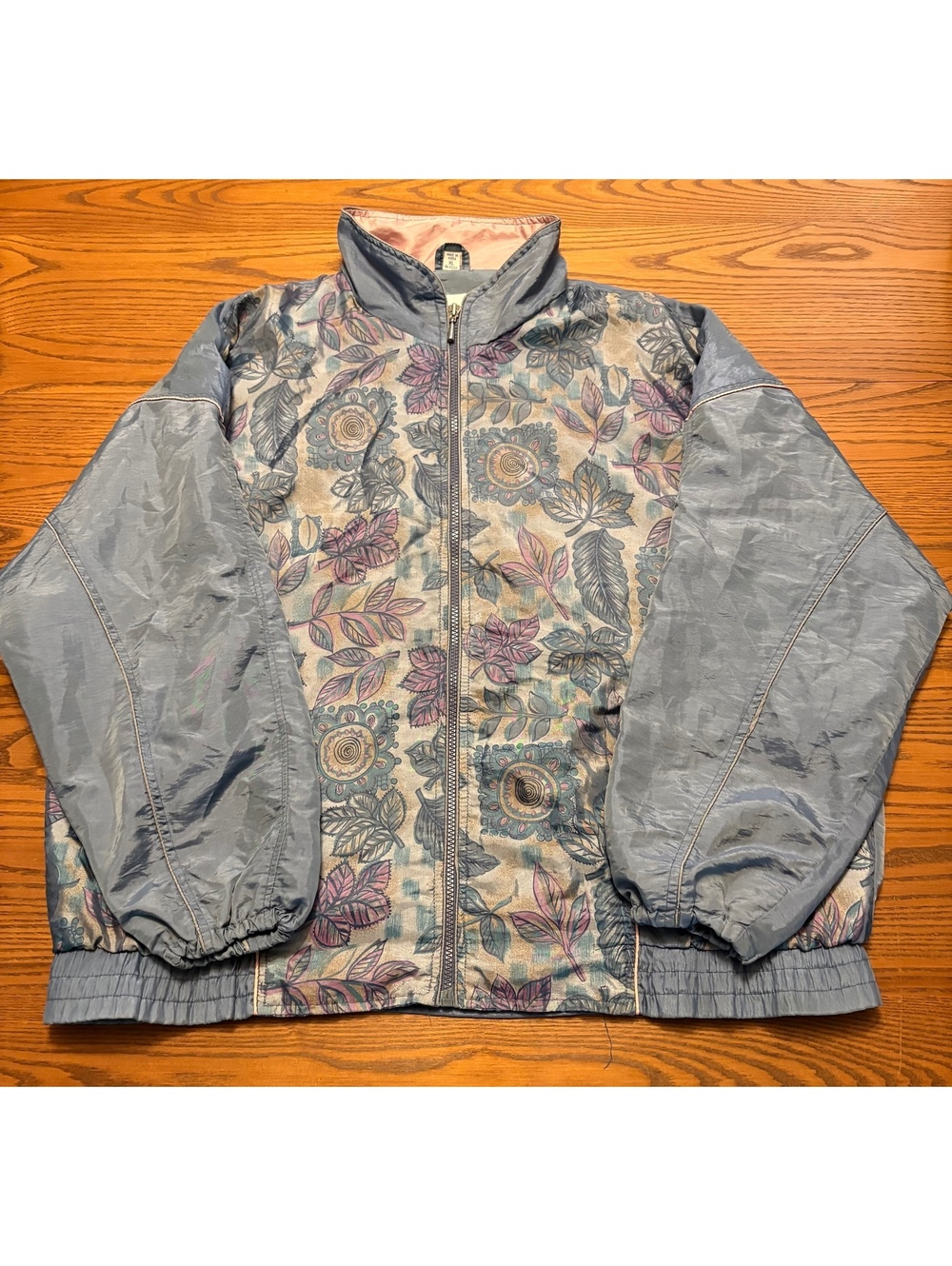 Vintage Westport Ltd. Blue Floral Abstract Windbreaker Jacket Size XL